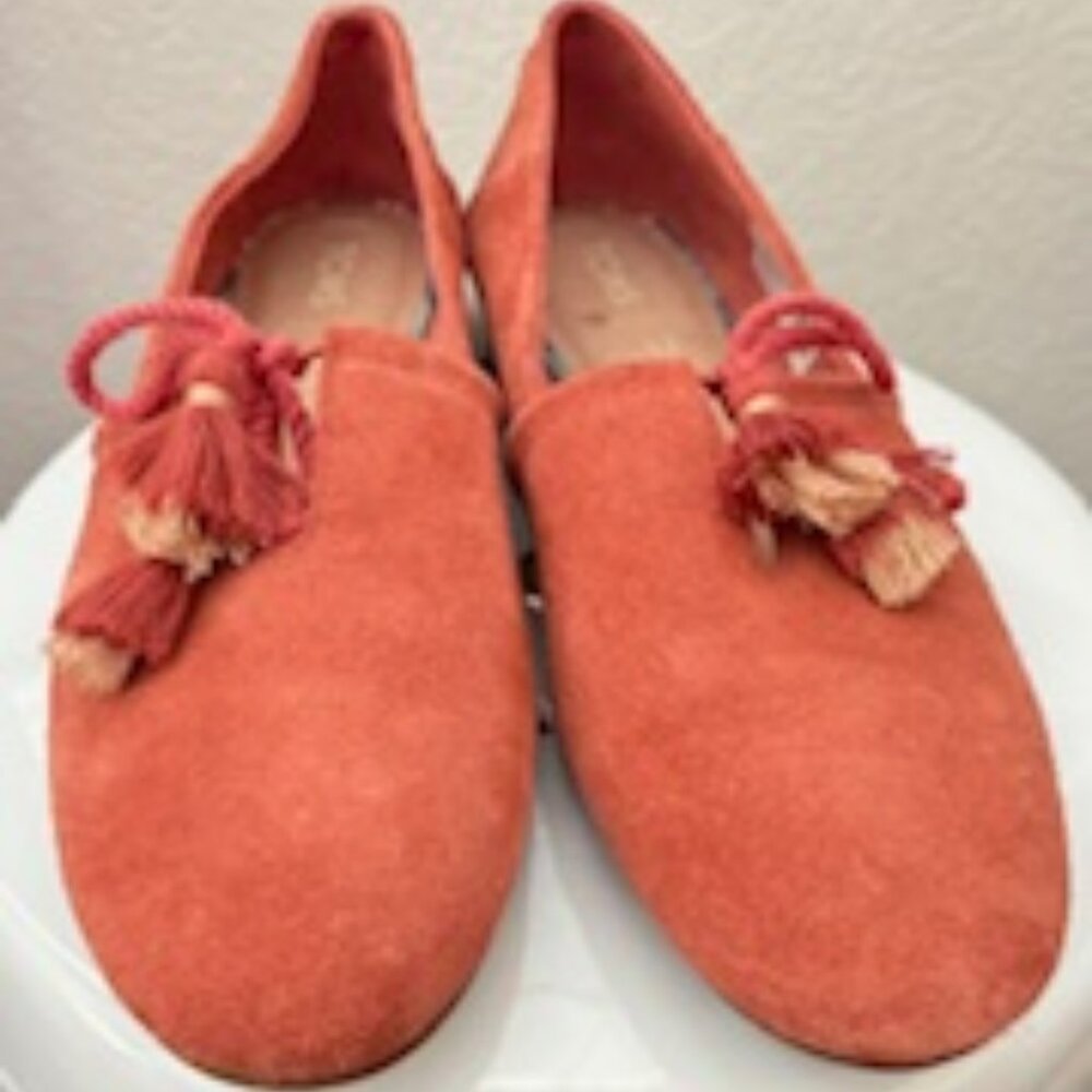 TOMS ORANGE SUEDE FLATS, SIZE 8.5